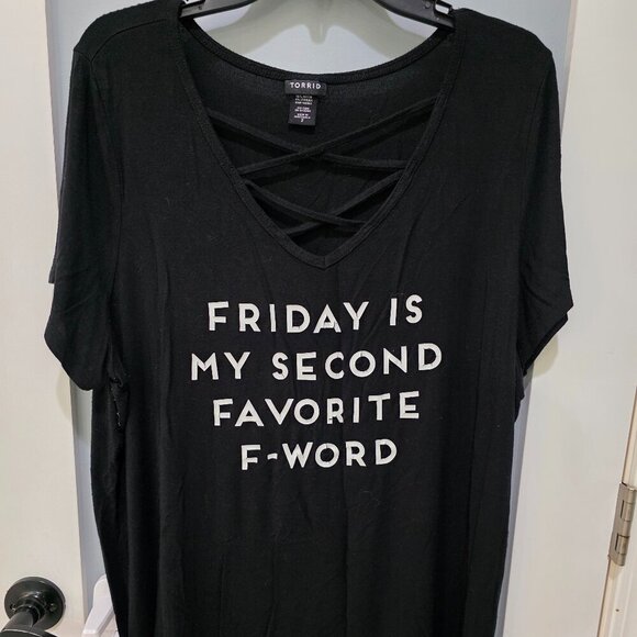 torrid Tops - Torrid Black Graphic Tee Size 2 Criss Cross V-Neck